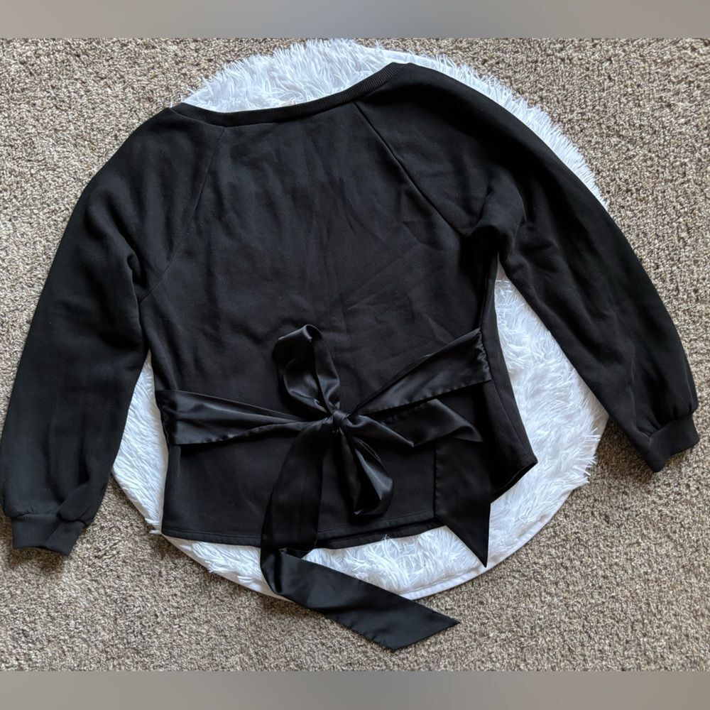 Victoria’s Secret Sweatshirt‎ Silky Ribbon Waist Tie Black Womens Size Large